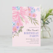 Invitation Nœud floral violet rose anniversaire (Debout devant)