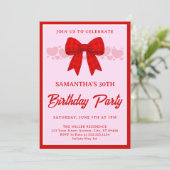 Invitation Nœud Gingham Rouge 30e Anniversaire (Debout devant)
