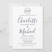 Invitation Nœud Naudtique Bleu Marine Écriture Mariage (Devant)