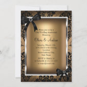 Invitation Nœud noir élégant et damas or 50e anniversaire 2 (Dos)