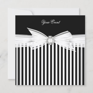 Invitation Nœud noir tout usage avec une rayure blanche pour