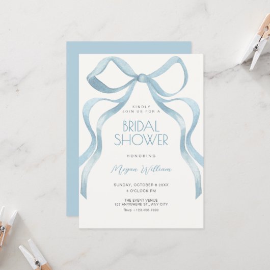 Invitation Noeud papillon Baby shower (Devant/Arrière en situation)