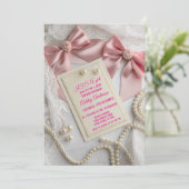 Invitation Nœud Papillon Coquette Perle Ruban Élégant Fête (Debout devant)