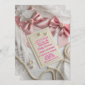 Invitation Nœud Papillon Coquette Perle Ruban Élégant Fête (Devant / Derrière)