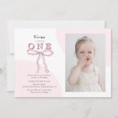 Invitation Nœud papillon Coquette Rose Photo 1er anniversaire (Devant)