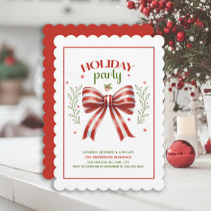 Invitation Noeud Papillon Coquette Rouge Vert Fête de Fêtes