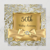 Invitation Noeud papillon élégant en or Tourbillon floral 50e (Devant / Derrière)