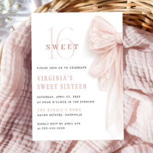 Invitation Nœud papillon en dentelle rose Chic Sweet 16 Anniv