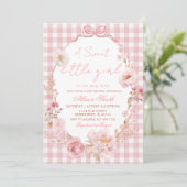 Invitation Nœud Papillon Gingham Rose Fête de Naissance Bébé (Debout devant)