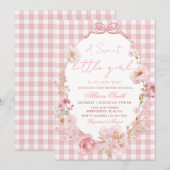 Invitation Nœud Papillon Gingham Rose Fête de Naissance Bébé (Devant / Derrière)