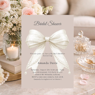 Invitation Noeud papillon ivoire perles marron clair Enterrem