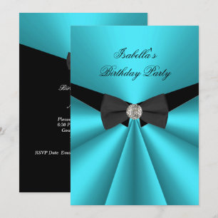 Invitation Nœud papillon noir sarcelle élégant Fête d'anniver