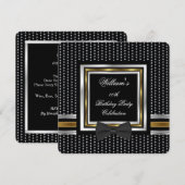 Invitation Nœud papillon noir Studs or Argent Anniversaire (Devant / Derrière)