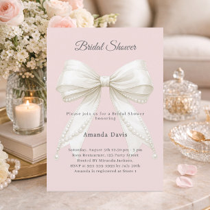 Invitation Nœud papillon perles d'ivoire rose saumon Enterrem