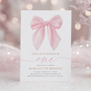 Invitation Nœud Papillon Rose Coquette Premier Anniversaire