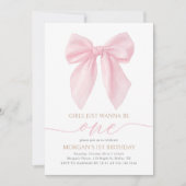 Invitation Nœud Papillon Rose Coquette Premier Anniversaire (Devant)