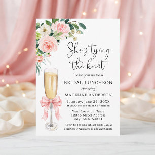 Invitation Noeud Papillon Rose Fleurs Luncheon de Mariée