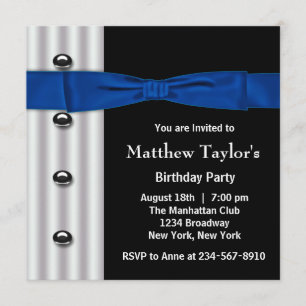 Invitation Noeud papillon smoking Hommes Bleu Noir Fête d'ann