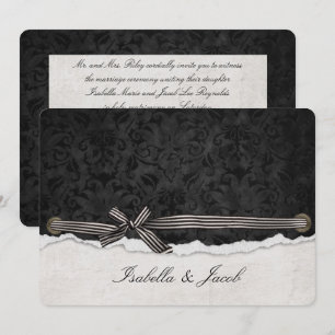 Invitation nœud papillon sur damas noir