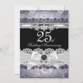 Invitation Nœud Perle Argent Violet 25e Anniversaire (Devant)