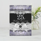 Invitation Nœud Perle Argent Violet 25e Anniversaire (Debout devant)