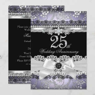 Invitation Nœud Perle Argent Violet 25e Anniversaire