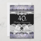 Invitation Nœud Perle Argent Violet 40e Anniversaire (Devant)