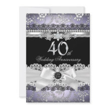 Nœud Perle Argent Violet 40e Anniversaire