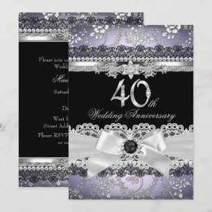 Invitation Nœud Perle Argent Violet 40e Anniversaire
