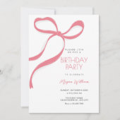 Invitation Nœud rose anniversaire (Devant)