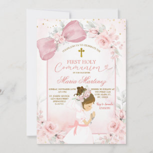Invitation Nœud Rose Blush Coquette Fille Première Sainte Com