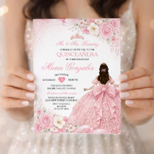 Invitation Nœud Rose Blush Princesse Fille Florale Quinceañer