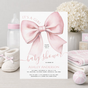 Invitation Nœud Rose Coquette C'est une Fille Baby Shower