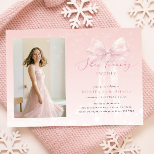 Invitation Nœud Rose Elle a Vingt Ans Fille Photo Anniversair