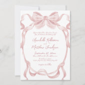Invitation Nœud Rose Pâle Élégant Mariage Fantaisiste (Devant)