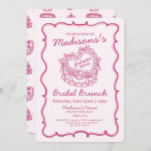 Invitation Nœud Rose Rétro Cœur Coquette Gâteau Mariage Petit (Devant / Derrière)