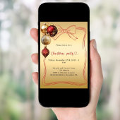 Invitation Noeud rouge baubles dorés Fête de Noël