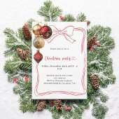 Invitation Noeud rouge baubles dorés Fête de Noël