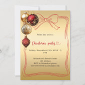 Invitation Noeud rouge baubles dorés Fête de Noël (Devant)