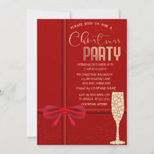 Invitation Nœud rouge élégant,Entreprise de Noël Verre à Cham