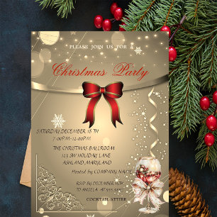 Invitation Nœud Rouge Élégant, Fête de Noël de la Société de