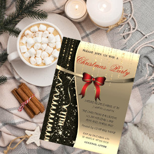 Invitation Nœud Rouge Élégant, Fête de Noël de la Société de