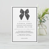 Invitation Nœud Ruban Mariage Classique Noir & Blanc (Debout devant)