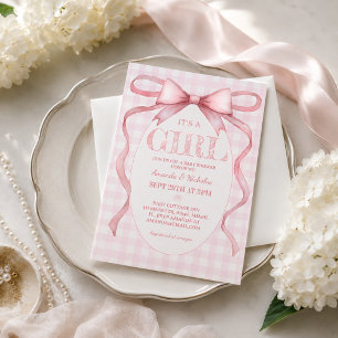 Invitation Nœud Ruban Rose Vintage Mignon C'est Une Fille Dou