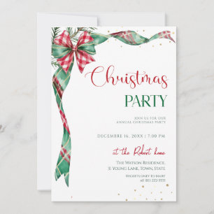 Invitation Nœud Ruban Vert Rouge Fête de Noël