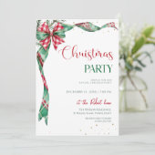 Invitation Nœud Ruban Vert Rouge Fête de Noël (Debout devant)