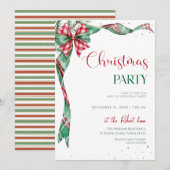 Invitation Nœud Ruban Vert Rouge Fête de Noël (Devant / Derrière)
