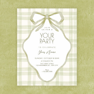 Invitation Nœud vert pastel doux