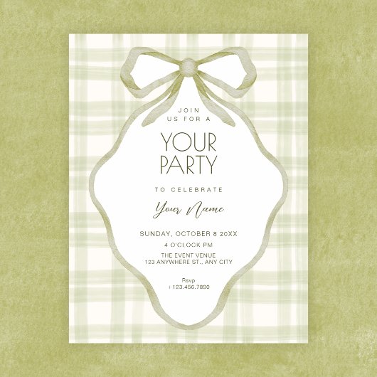 Invitation Nœud vert pastel doux