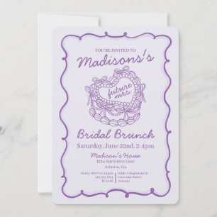 Invitation Nœud Violet Rétro Cœur Coquette Gâteau Déjeuner de